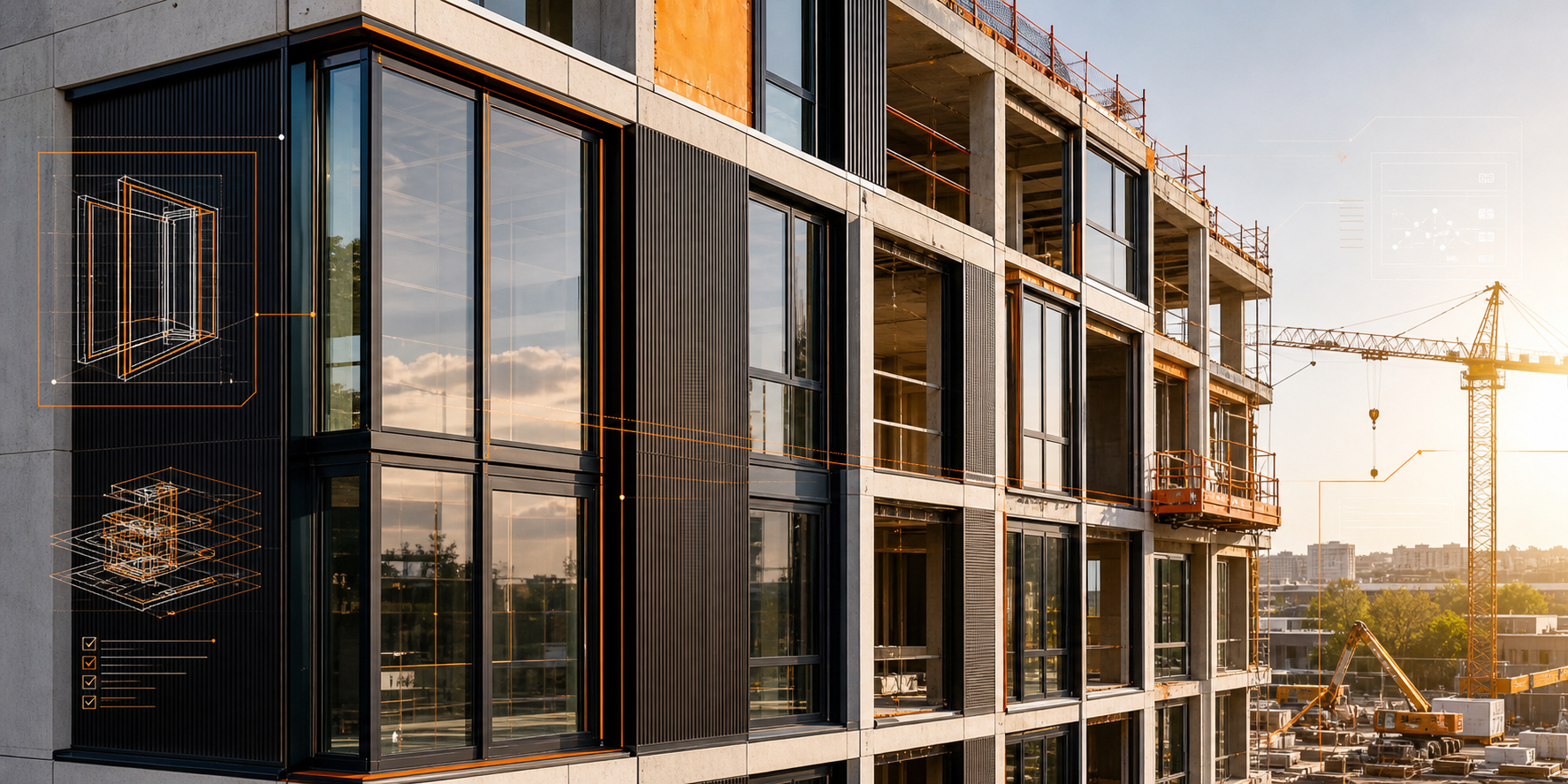 Modern building facade with GIGA construction technology